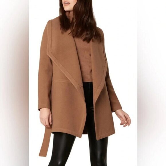 BB DAKOTA Felt Cute Might Cozy Coat Jacket Wrap Brown Camel Size XS - Picture 3 of 14